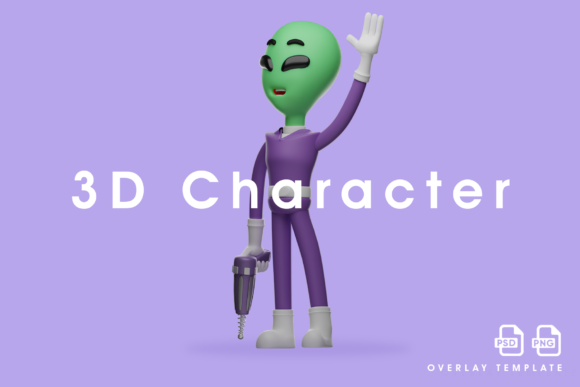 Download 3D Alien Illustration Waving Hand - Alien Collection