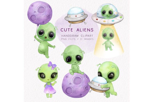 Download UFO, Alien Clipart, Instant Download - Alien Collection