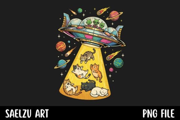 Download Cute Alien UFO Abducting Cats Space - Alien Collection